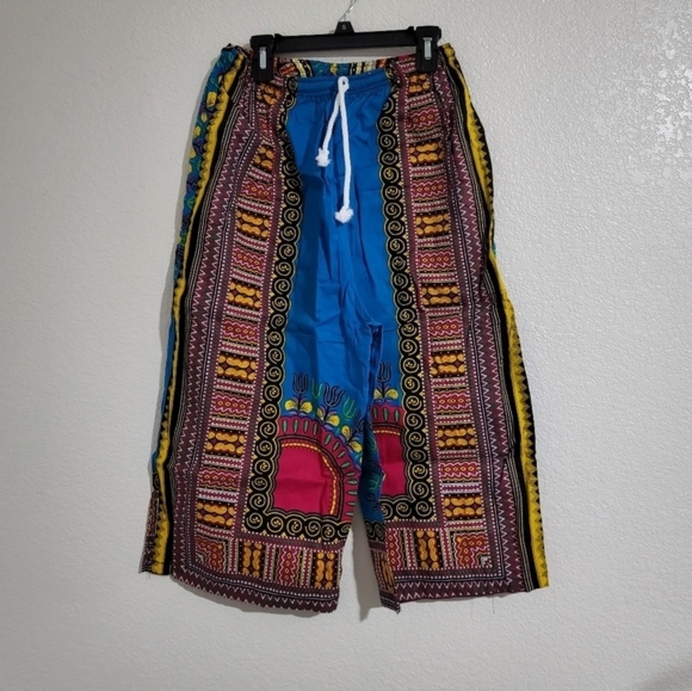 Unisex One Size African‎ Dashiki Shirt & Capri Pants 2pc. Set Blue, Pink, Yellow - Picture 7 of 7